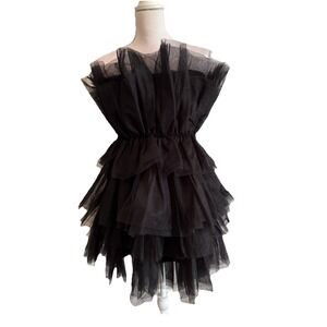 Anthropologie Mable Aileen BLACK tulle ruffle strapless mini Party dress Sz Med